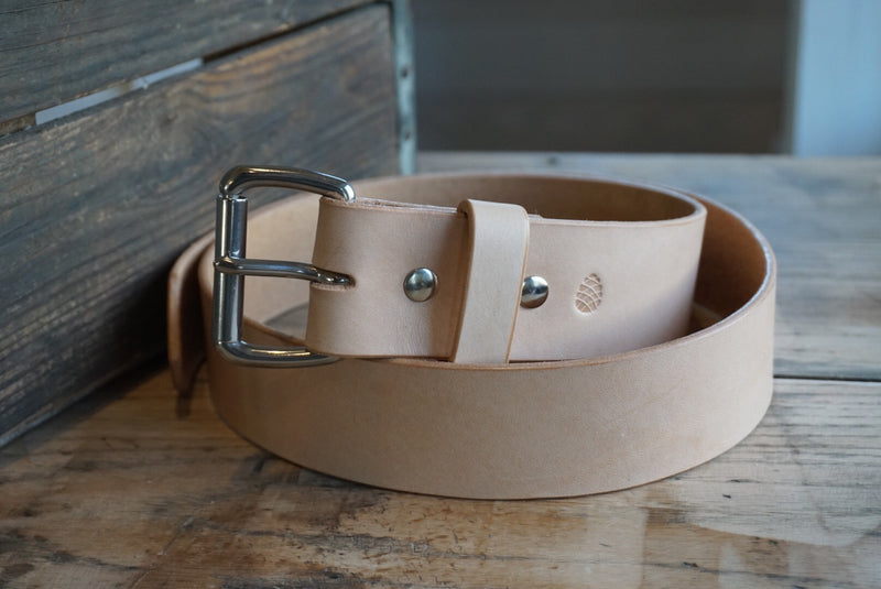 Leather Belt-Wide Natural vegetable-tanned leather belt, 1 3/4" width,