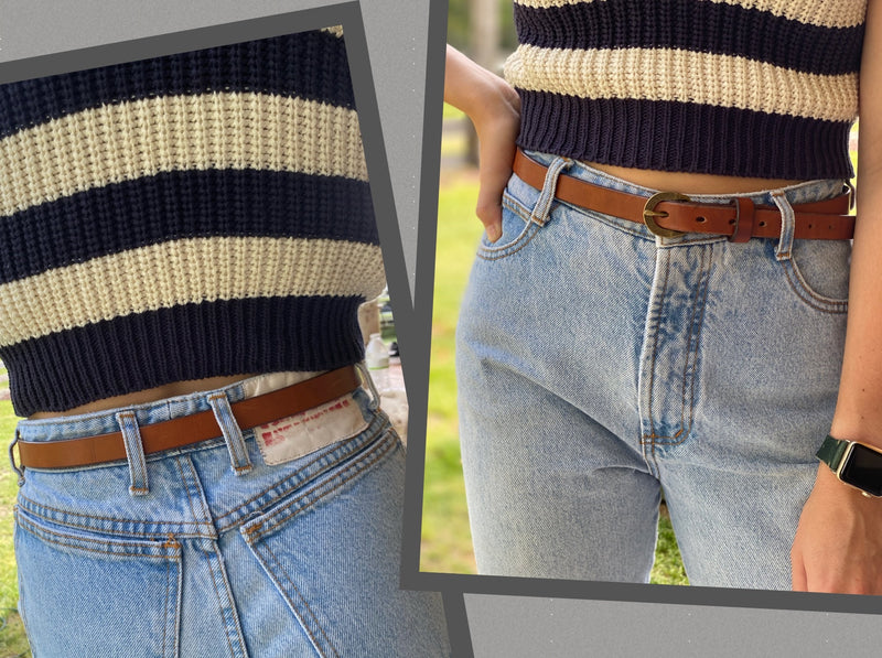 Skinny Leather 3/4” Full Grain leather Belt Hand-made Womens, teen girls, high waist belt, narrow leather belt