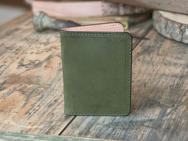 Vertical Leather Card Wallet in Olive - M & W Leather