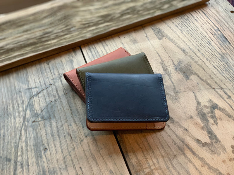 Vertical Leather Card Wallet in Navy - M & W Leather