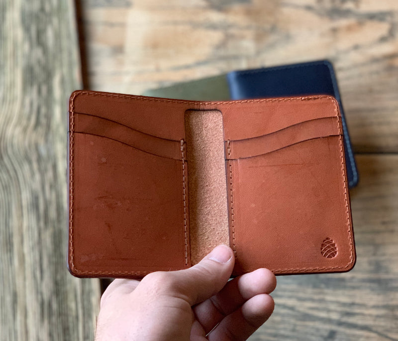 Vertical Leather Card Wallet in Chestnut - M & W Leather